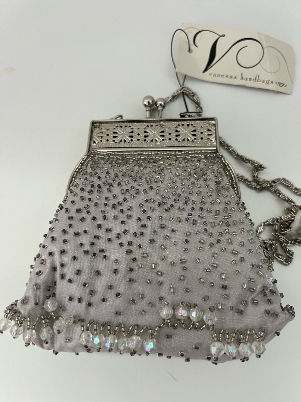 NWT Vintage Beaded Embellished Silver / Gray Evening Bag